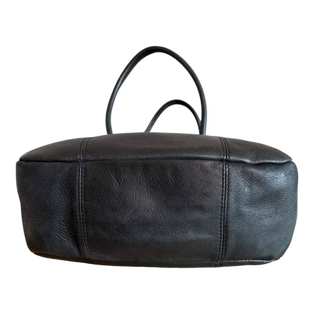 Y2K Fossil Black Pebbled Leather Triple Compartment Shoulder Bag Satchel Brass